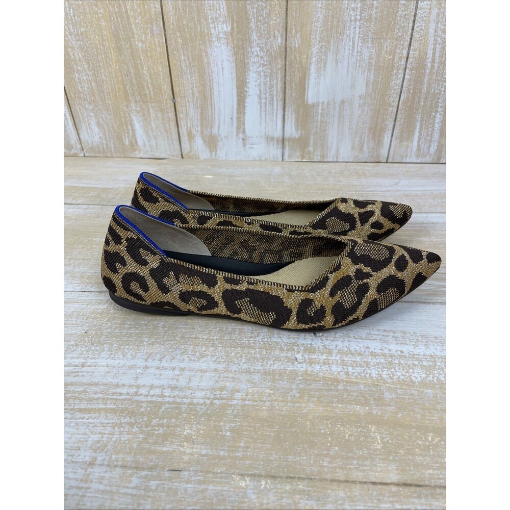 Rothy's The Point II Metallic Cat Leopard Print Slip On Flat Shoes Size 9.5 - Picture 5 of 10